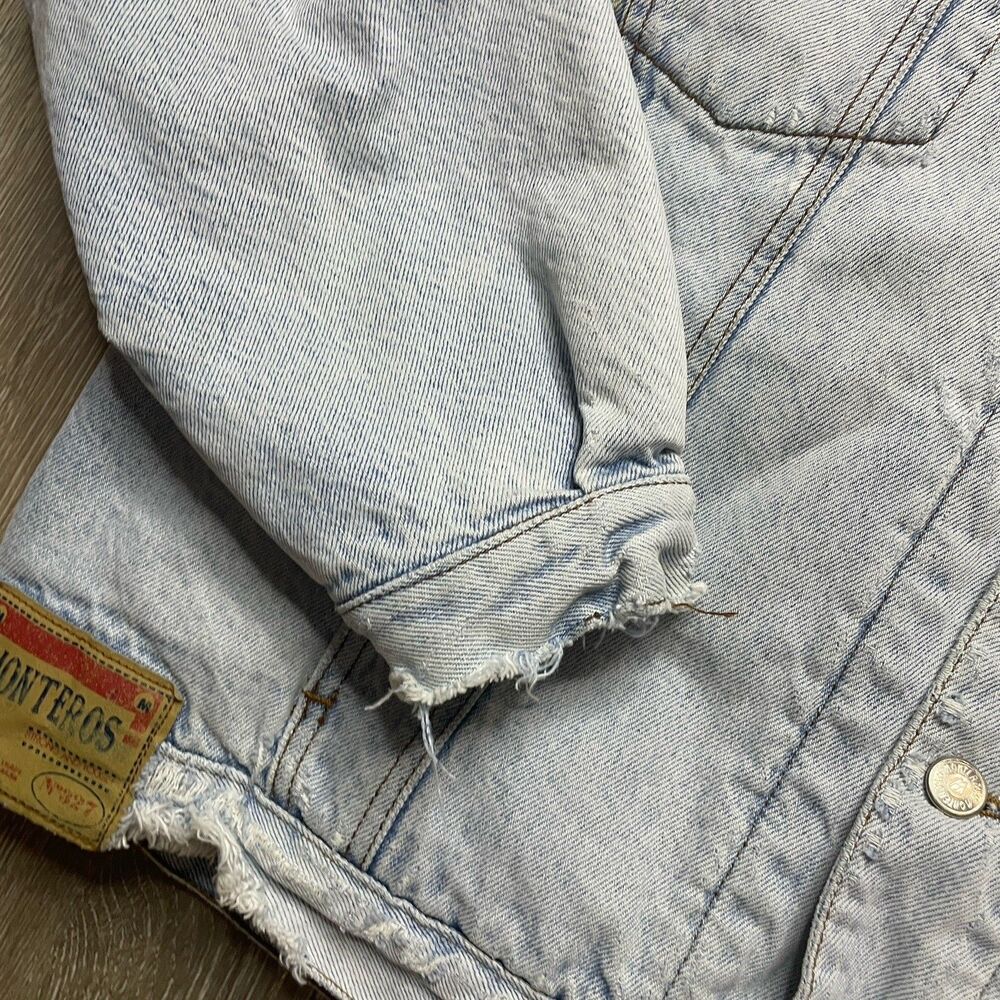 Vintage Montero’s Denim Trucker Jacket Men Large Sherpa Lined Thrashed - Picture 4 of 7